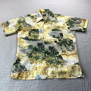 VINTAGE Bud Berma Shirt Adult Large Yellow Floral Hawaiian Boat Casual Camp Mens